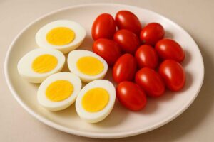 삶은 달걀과 방울토마토